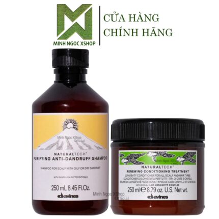 Combo dầu gội chống gàu Davines Naturaltech Purifying và dầu xả trường thọ Renewing 250ML