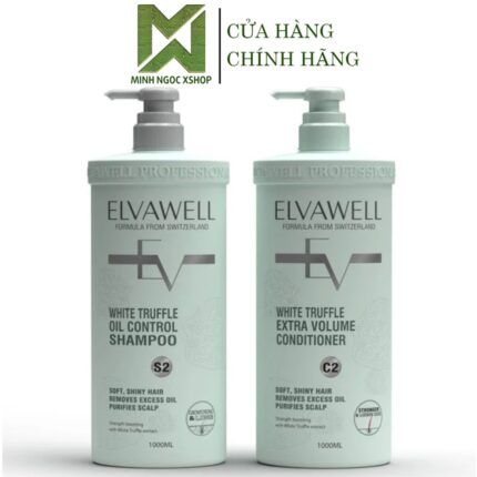 Dầu Gội Xả Giảm Rụng Tóc Sạch Dầu Bết ELVAWELL White Truffle S2 C2 1000ML, Màu Xanh