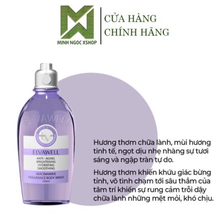 Sữa Tắm Nước Hoa Dưỡng Trắng Da ELVAWELL Niacinamide 250ML, Màu Tím Hương Soul Healing