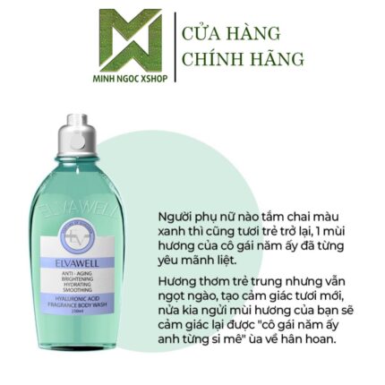Sữa Tắm Nước Hoa Cấp Ẩm Elvawell Hyaluronic Acid 250ML, Màu Xanh Hương Baby Blue
